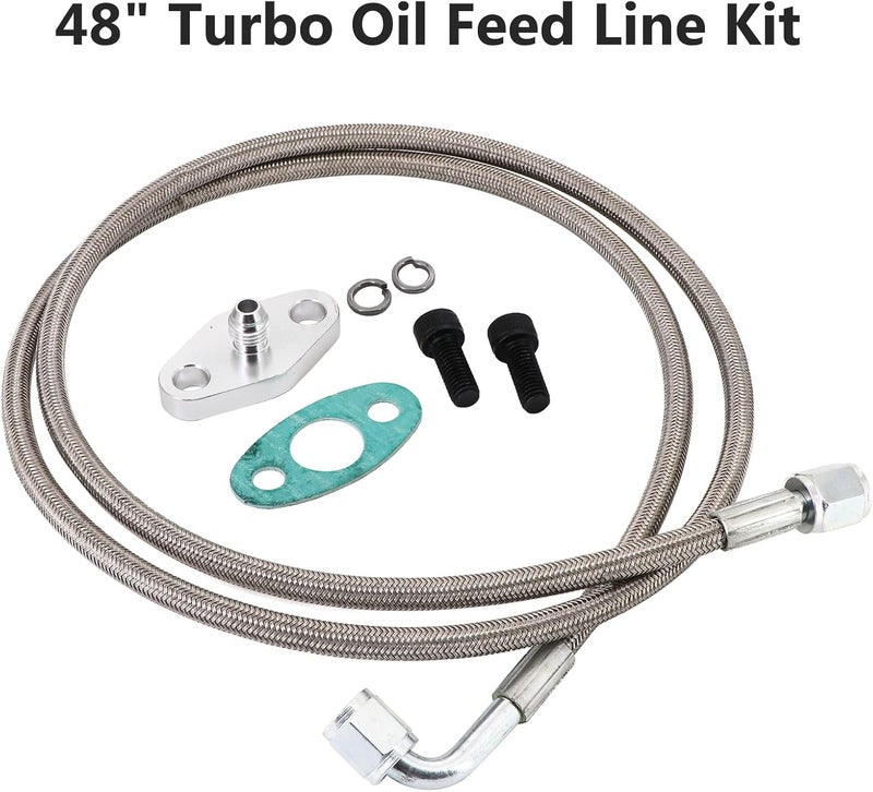 Tektall 4AN Turbo Oil Feed Line 48" Turbo Feed Line Length Stainless Steel Braided 4AN Pressure Stainless Remote Turbocharger 90 Degree End Straight Hose End, Line Fitting Included - Image 3